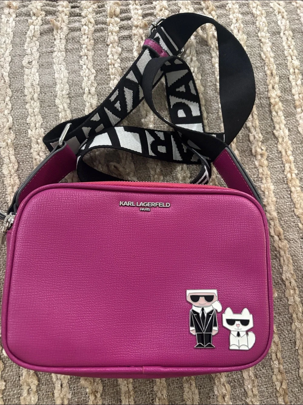 Karl Lagerfeld Hot Pink Crossbody Maybelle Bag with Karl & Choupette Charm